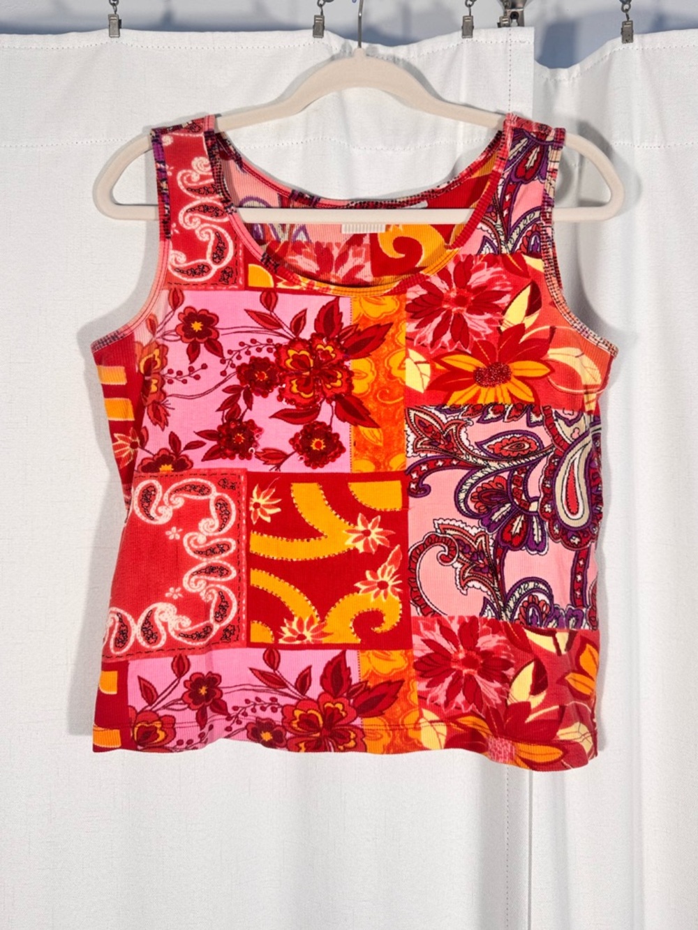 Vintage White Stag Flal Patchwork Beaded Tank